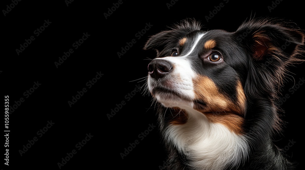 A dog's inquisitive and vigilant expression is highlighted against a dark background. The play of light and shadow enhances the sleek and elegant canine form. A dog's inquisitive and vigilant expression is highlighted against a dark background. The play of light and shadow enhances the sleek and elegant canine form.