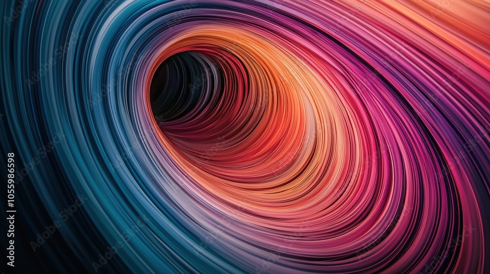 A colorful spiral with a blue center and orange and red edges A colorful spiral with a blue center and orange and red edges