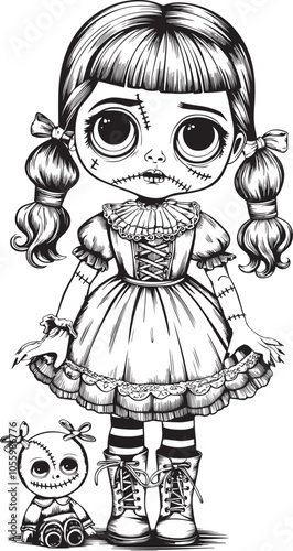 spooky skeleton creepy doll vector illustration art