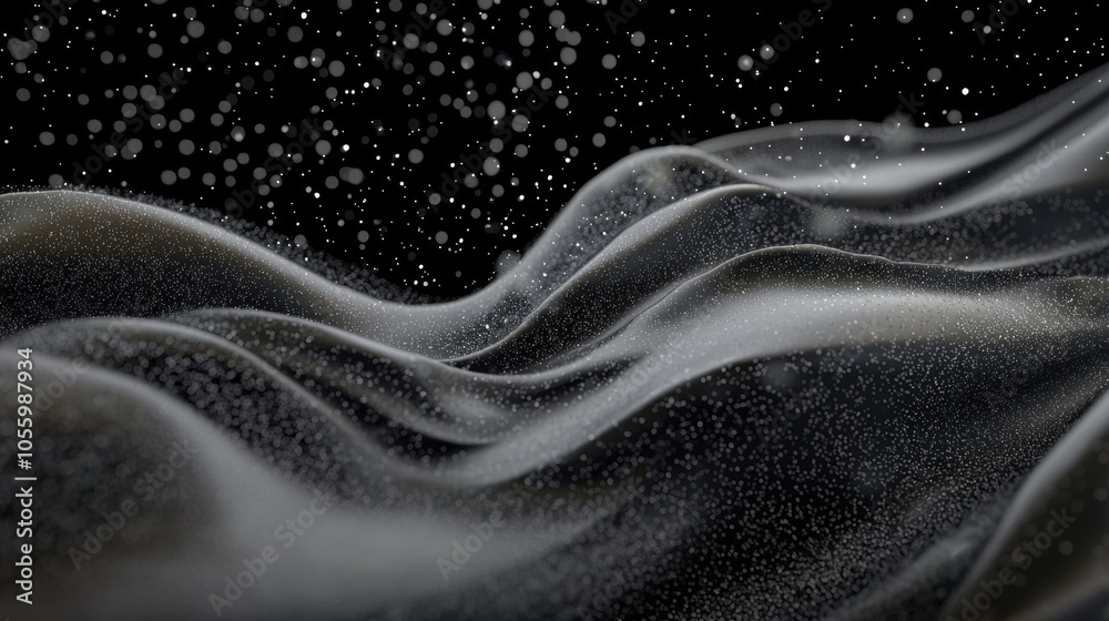 Obraz premium A black and white image of a wave with snowflakes falling on it
