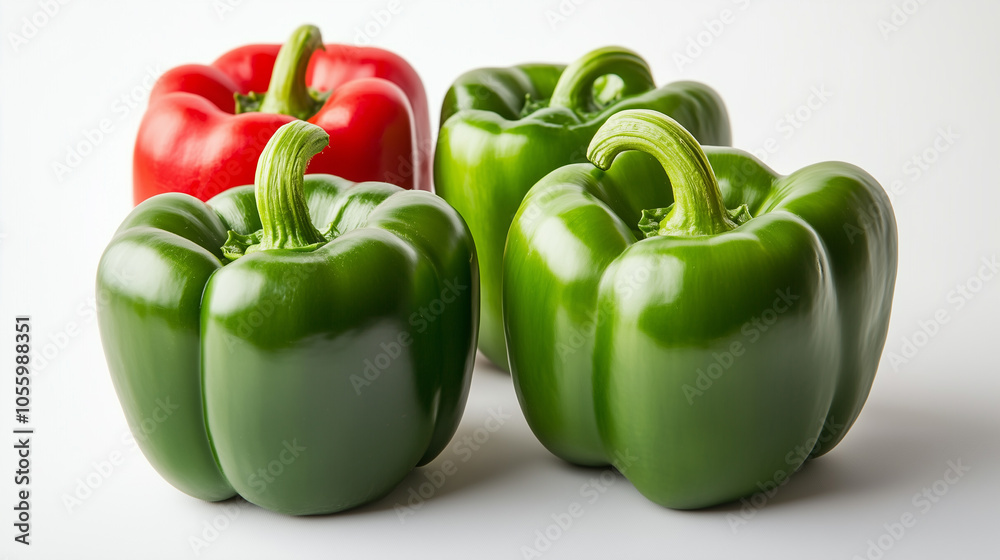 Green and red peppers on white background Green and red peppers on white background