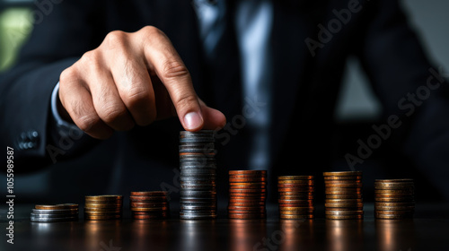 Building stack of coins symbolizes financial growth and investment strategies