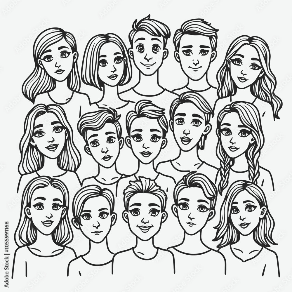 Silhouettes of people with various hairstyles and profiles, vector black color silhouette, isolated white background Silhouettes of people with various hairstyles and profiles, vector black color silhouette, isolated white background