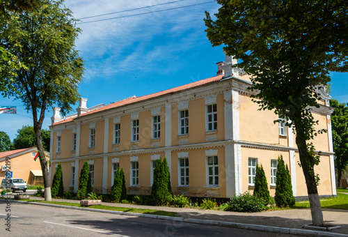 Old building in the old town of Chechersk on a sunny summer day, Belarus