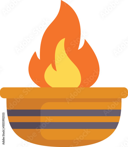 Stylized illustration of a burning fire in a clay pot, often used for religious ceremonies and rituals