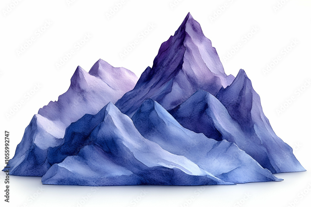 A vibrant watercolor depiction of layered mountain peaks in shades of purple and blue, showcasing a serene and artistic landscape. A vibrant watercolor depiction of layered mountain peaks in shades of purple and blue, showcasing a serene and artistic landscape.