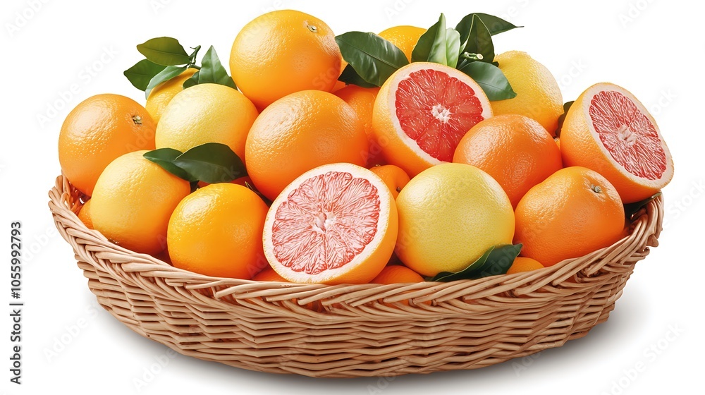 A basket of mixed citrus fruits including oranges, lemons, and limes arranged on a wooden table A basket of mixed citrus fruits including oranges, lemons, and limes arranged on a wooden table