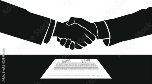 silhouette businessman shake hand on table, black shadow handshake after signing contract, business contract signing ceremony, agreement on business, diplomacy, politician and more