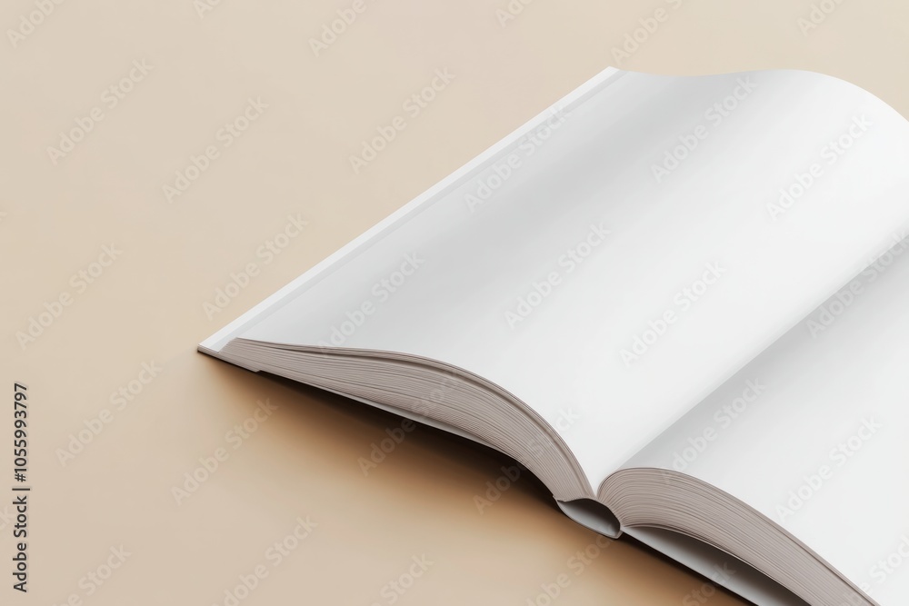 open magazine mockup, close up, high angle view, beige background open magazine mockup, close up, high angle view, beige background