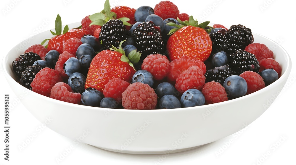 A bowl overflowing with a mix of berries: strawberries, blueberries, raspberries, and blackberries A bowl overflowing with a mix of berries: strawberries, blueberries, raspberries, and blackberries