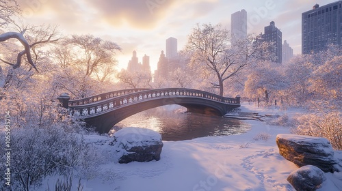 The Gapstow Bridge in Early Morning After a Snowfall photo