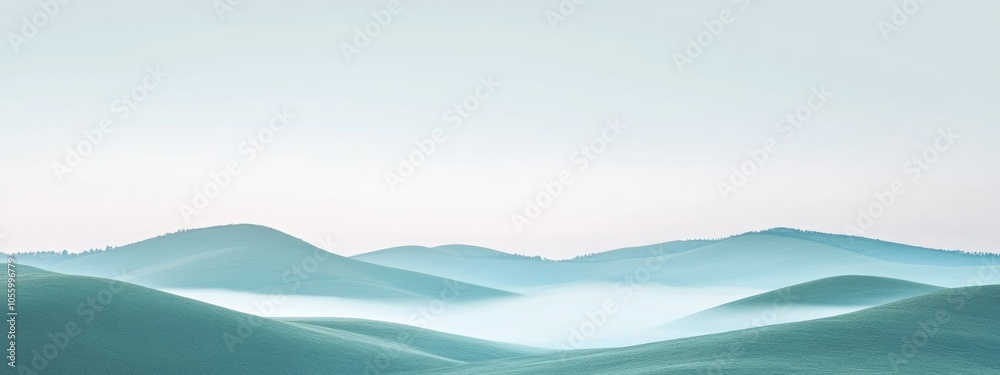Calm Landscape of Foggy Hills and Blue Sky Calm Landscape of Foggy Hills and Blue Sky