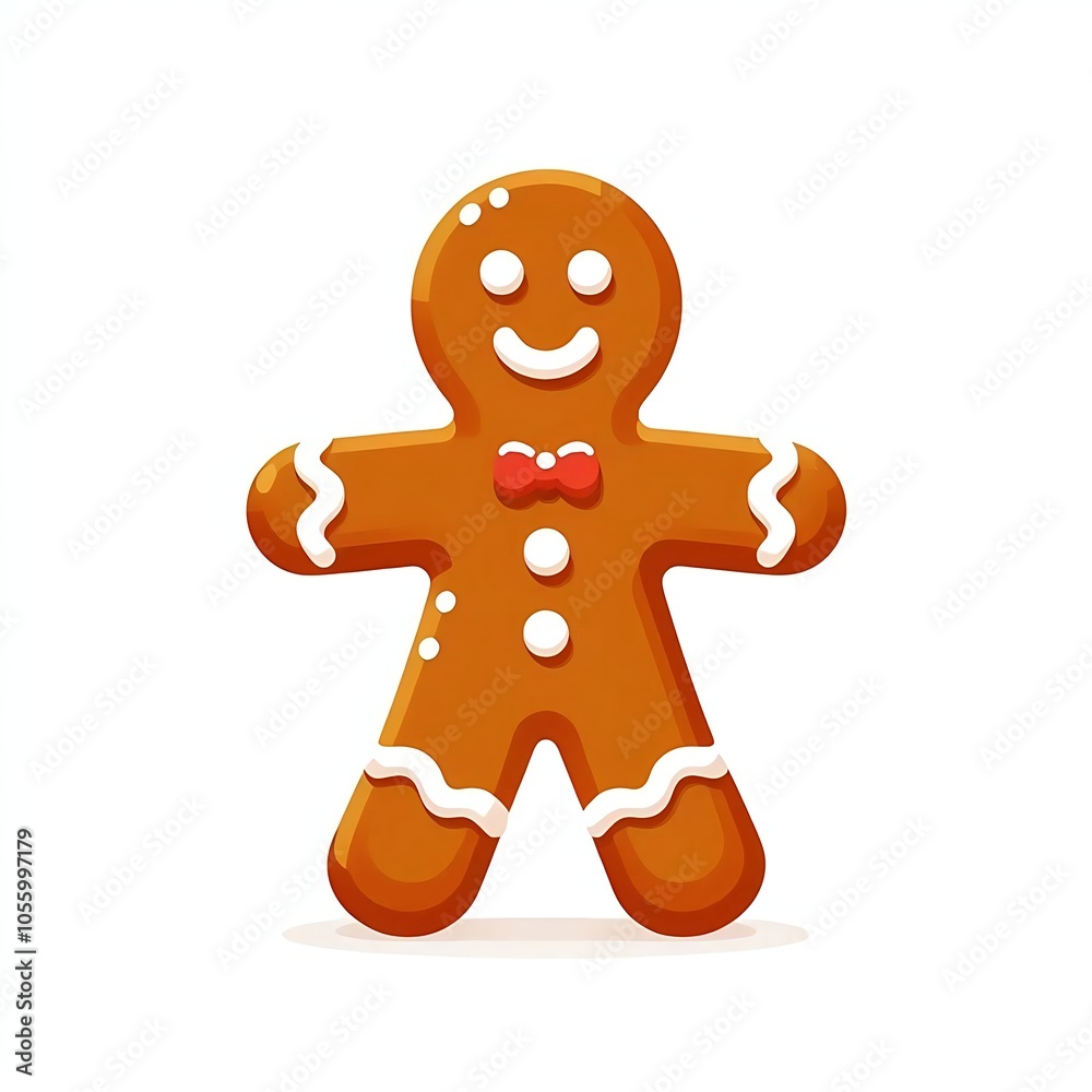 Gingerbread Man Cookie with Icing – Flat Isolated Christmas Illustration on White Background