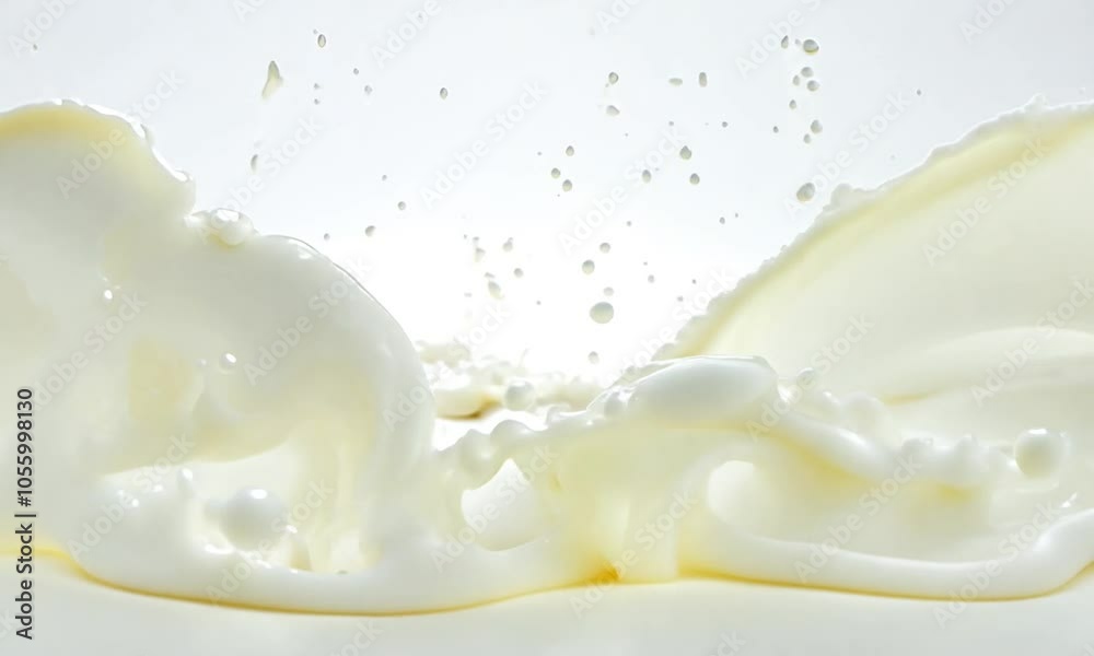 A splash of milk is shown in a white background. The splash is large and white, and it looks like it's coming from a cup. The image has a playful and lighthearted mood A splash of milk is shown in a white background. The splash is large and white, and it looks like it's coming from a cup. The image has a playful and lighthearted mood