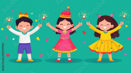 Children Celebrating Diwali with Sparklers and Joy