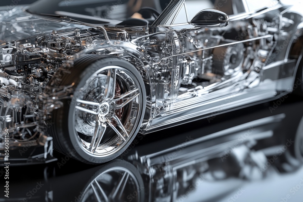 Fototapeta premium Intricate internal design of a sports car detailed 3d rendering of mechanical components