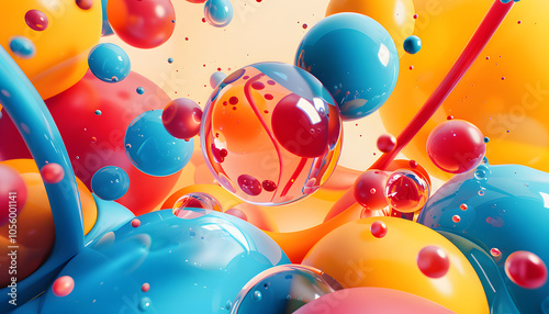 Wallpaper Mural Colorful abstract design featuring vibrant blue, red, and yellow spheres with translucent bubbles, creating a dynamic and playful atmosphere. Torontodigital.ca
