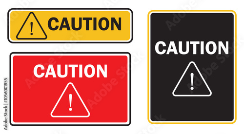 Caution board icon set with hazard, warning, and attention signs in yellow, red, and black