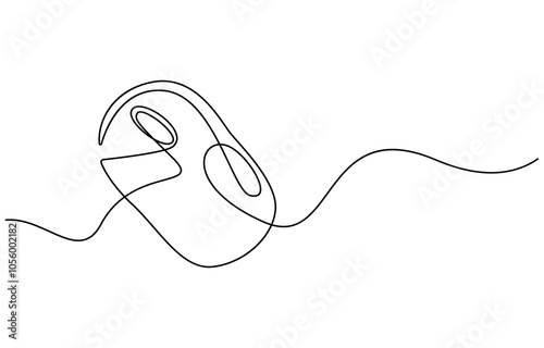 Drawn continuous one line computer mouse logo. Vector illustration, Computer Mouse Black Stroke Linear Icon, Mouse computer one continuous single line art drawing. Minimal art style. Computer mouse