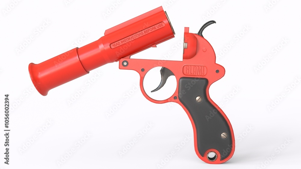 Red flare gun and ammo with white background Red flare gun and ammo with white background