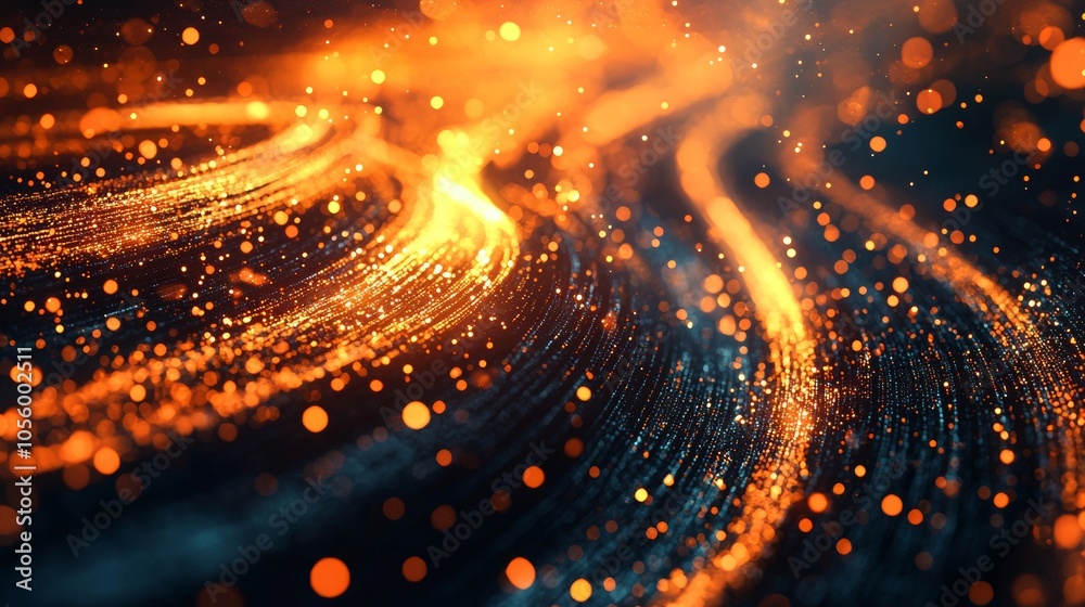 Naklejka premium Glowing orange light particles flowing through dark abstract space
