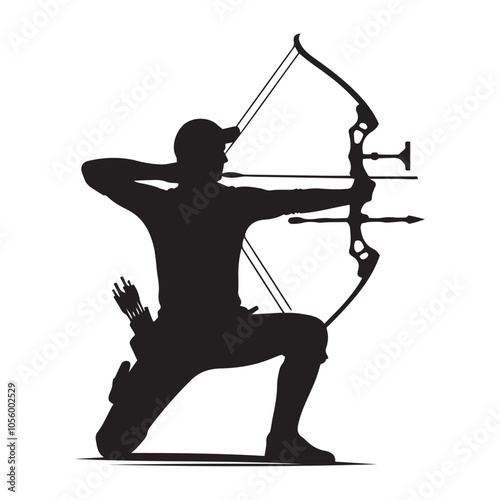 Archer aiming bow Silhouette vector black color white background