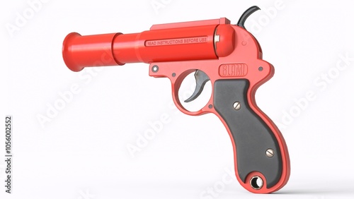 Red flare gun and ammo with white background