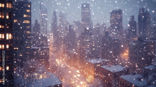 Winter. A Snowfall in a City. 8K Photorealistic Ultra photo