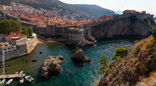 Bokar Fort in Dubrovnik Bay with blue sea and sunlight beams