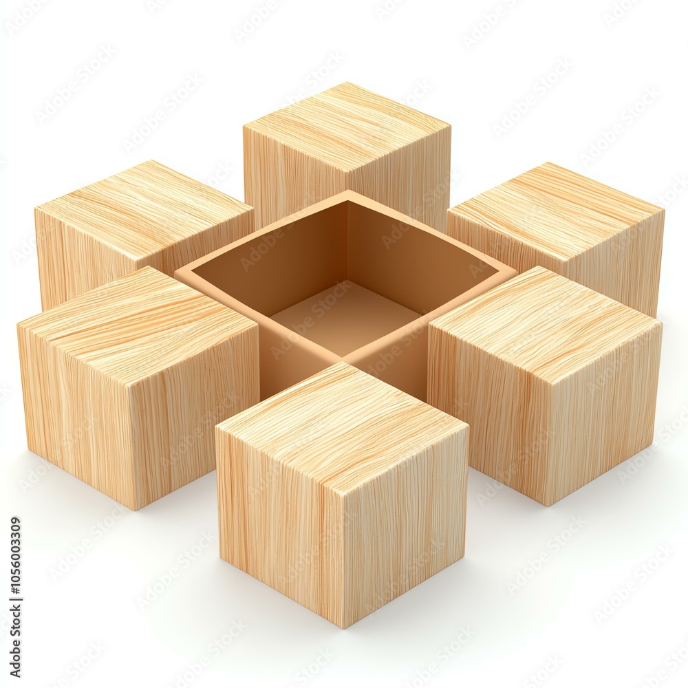 Wooden blocks in a cross arrangement, white background Wooden blocks in a cross arrangement, white background