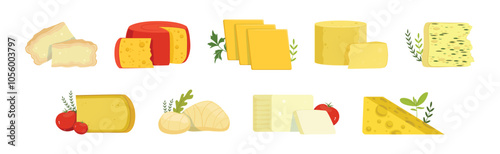 Different Cheese Type as Dairy Product Vector Set
