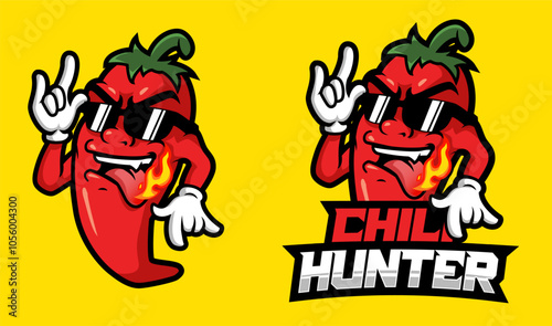 Chilli pepper mascot with sunglasses illustration