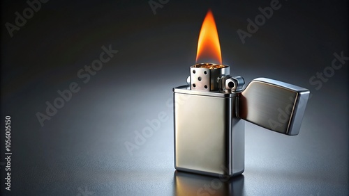 Silver flip lighter with orange flame photo