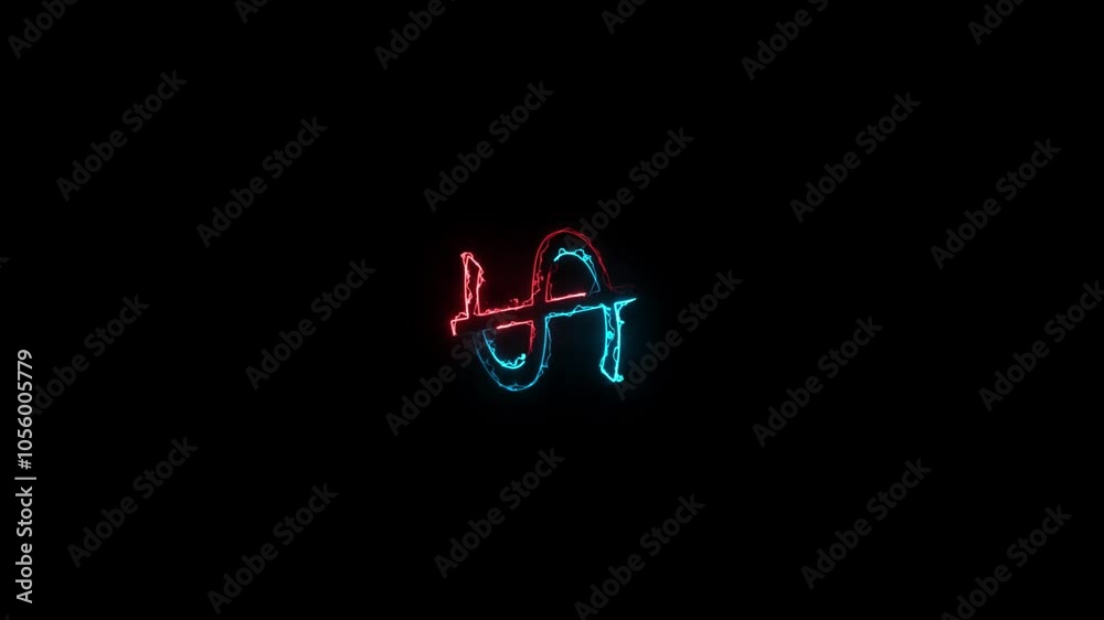 Glowing neon red and sky color dollar sign 3D animation on black background.. Glowing neon red and sky color dollar sign 3D animation on black background..