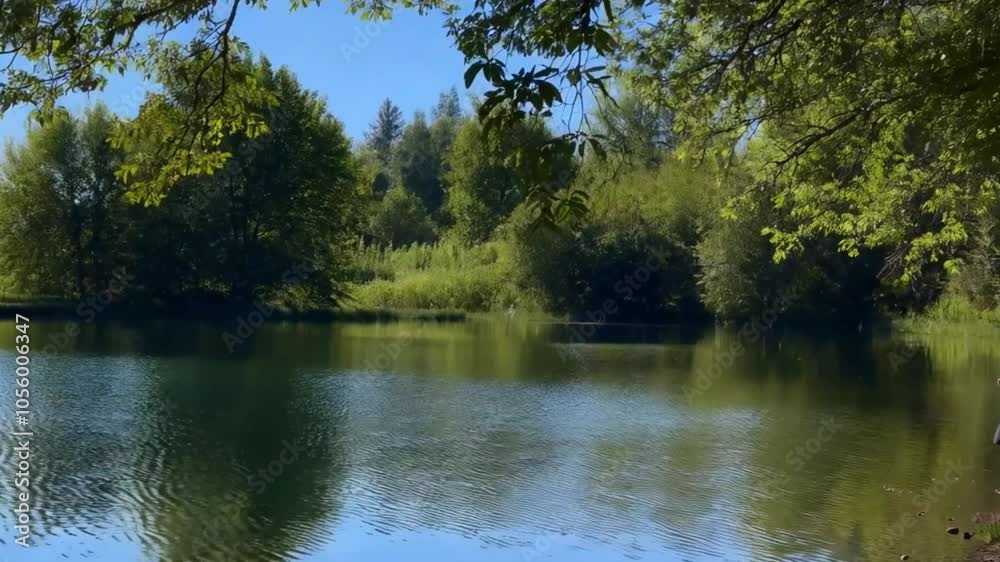 A lakescape in summer, showcasing serene waters surrounded by lush greenery. A lakescape in summer, showcasing serene waters surrounded by lush greenery.