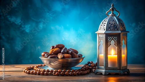 ornamental arabic lantern with burning candle glow 