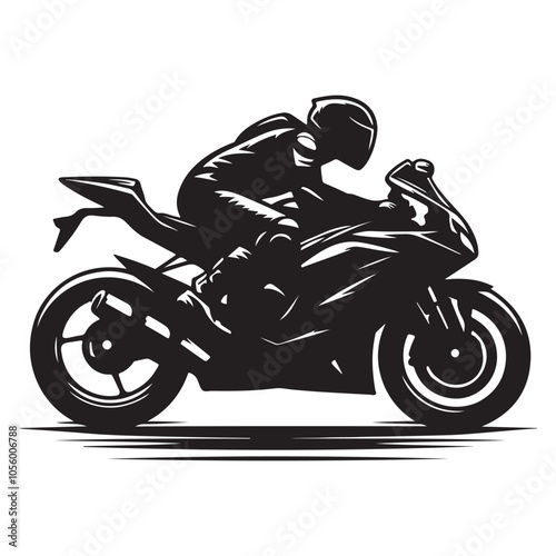 Biker in motion silhouette vector black color white background 