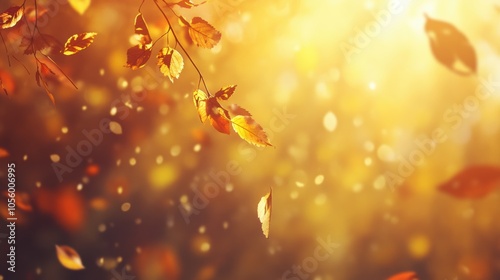 golden autumn forest with sunlight filtering through colorful leaves, vibrant fall foliage and peaceful nature photo