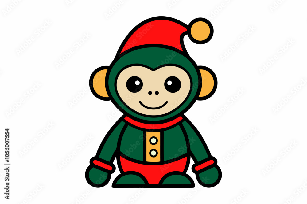 A cute baby monkey with Christmas Costume A cute baby monkey with Christmas Costume