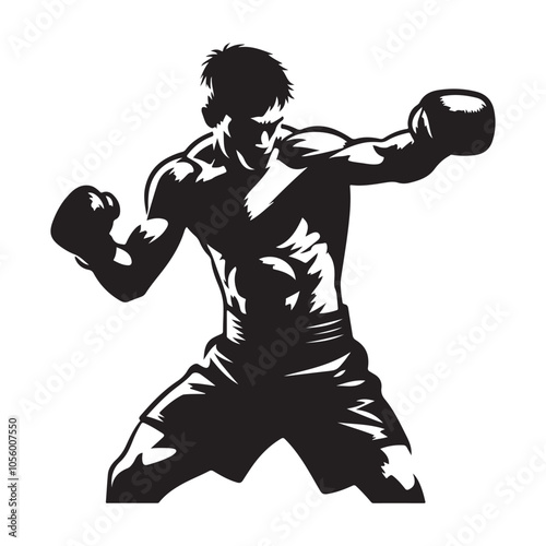 Boxer punching silhouette vector black color white background 