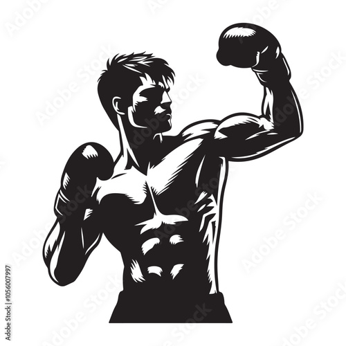 Boxer punching silhouette vector black color white background 