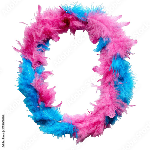 Colorful feather boa in vibrant pink and blue hues symbolizing carnival celebration isolated on a transparent background 