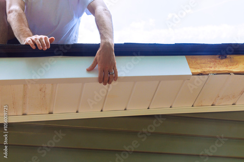 Obraz na plátně At exterior wooden corner frame of installing aluminum composite panels fascia t