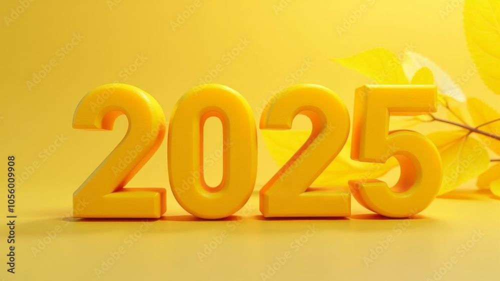 The numbers 2025 in yellow on a yellow background The numbers 2025 in yellow on a yellow background