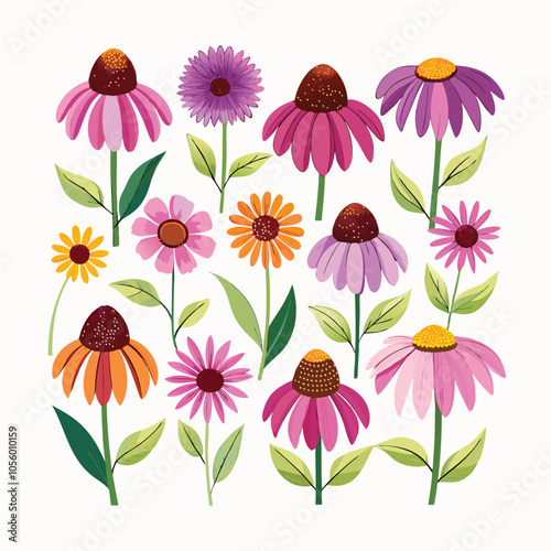 Colorful floral seamless pattern with diverse blooming flowers, ideal for nature-inspired summer and spring designs