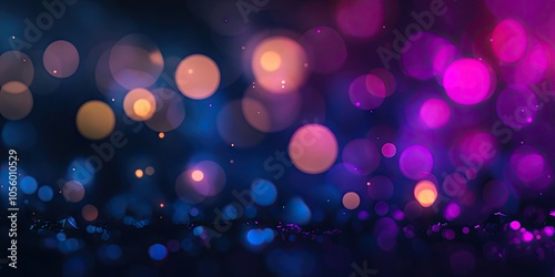 Colorful bokeh lights glowing against a black background, ideal for festive decorations and graphic design