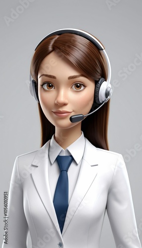 Portrait of smiling Asian customer support phone operator in headset. created by generative AI technology