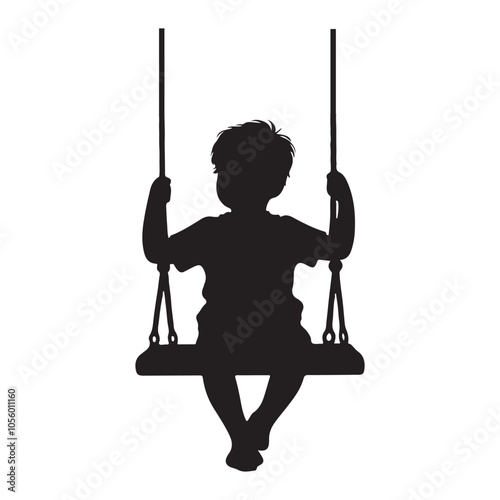 Child on a swing silhouette vector black color white background 
