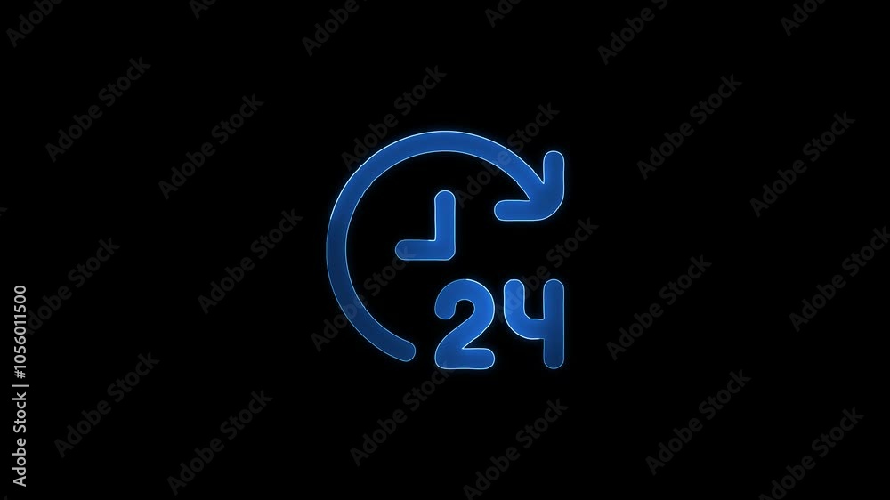Clock 24 hours icon isolated on black background. All day cyclic icon. 24 hours service symbol. 4K Video motion graphic animation . Clock 24 hours icon isolated on black background. All day cyclic icon. 24 hours service symbol. 4K Video motion graphic animation .
