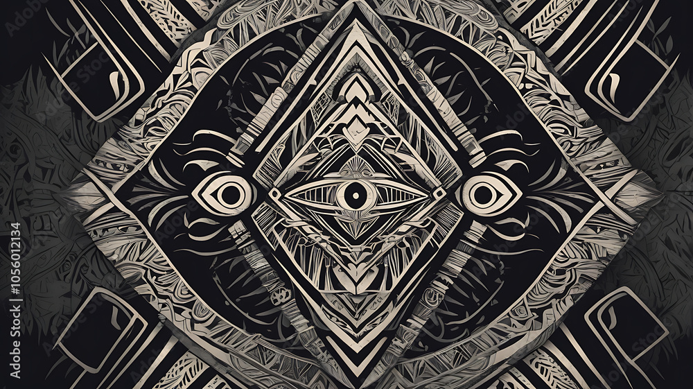 Obraz premium Polynesian Tattoo-Inspired Abstract Background with Bold Geometric Shapes